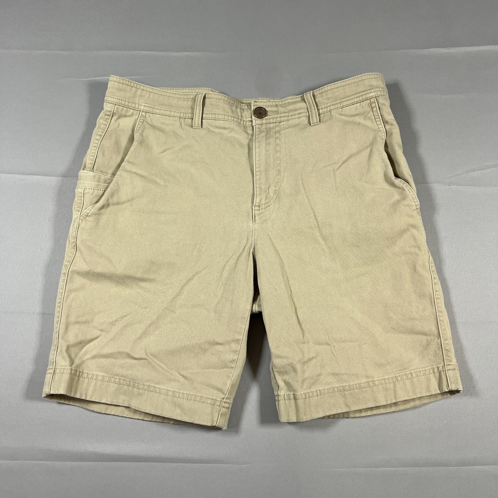Roundtree & Yorke Chino Shorts Mens 32 Beige Cotton Stretch Mid Rise Flat Front